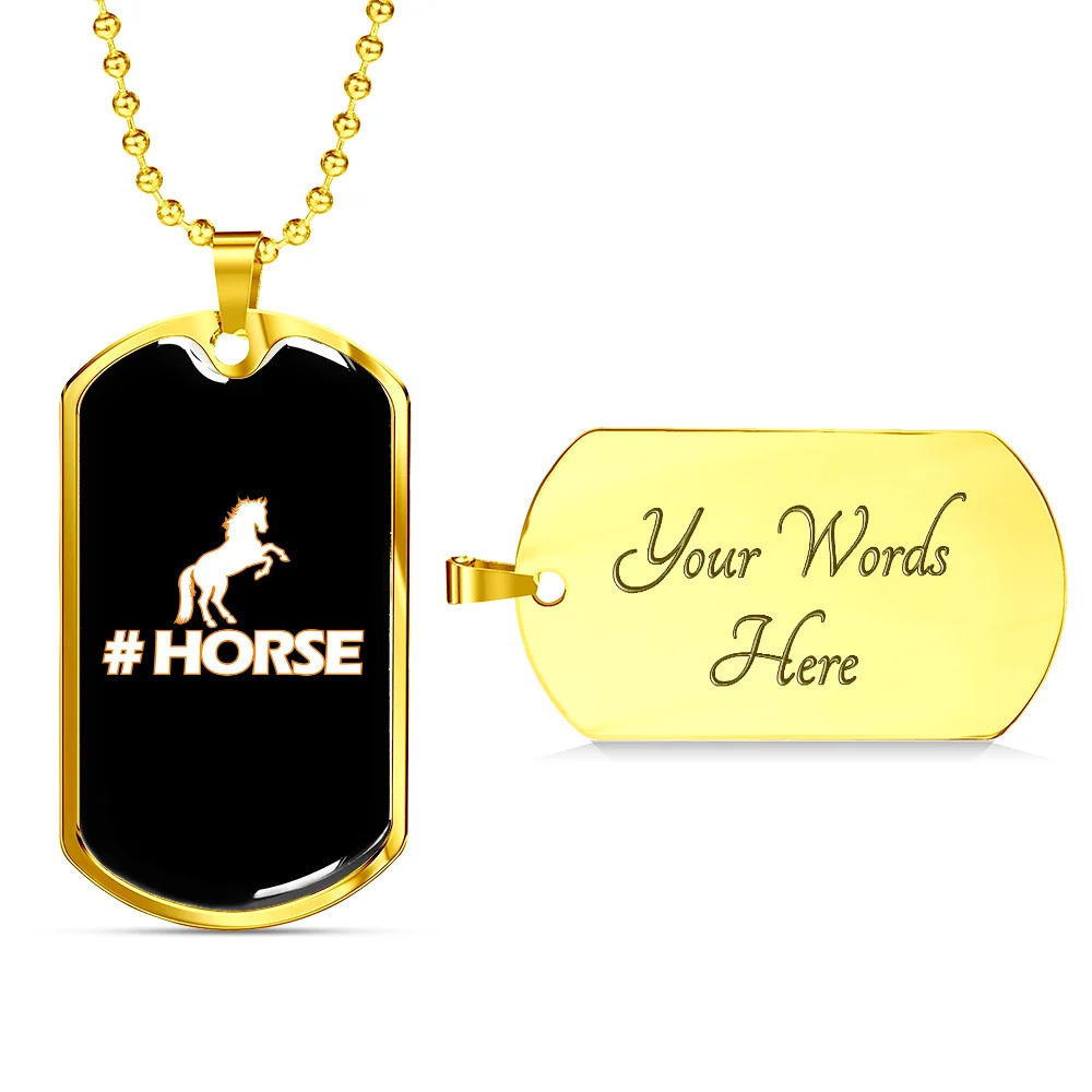 Horse Necklace # Horse Personalized Engraved Gold Dog Tag Necklace Custom Name
